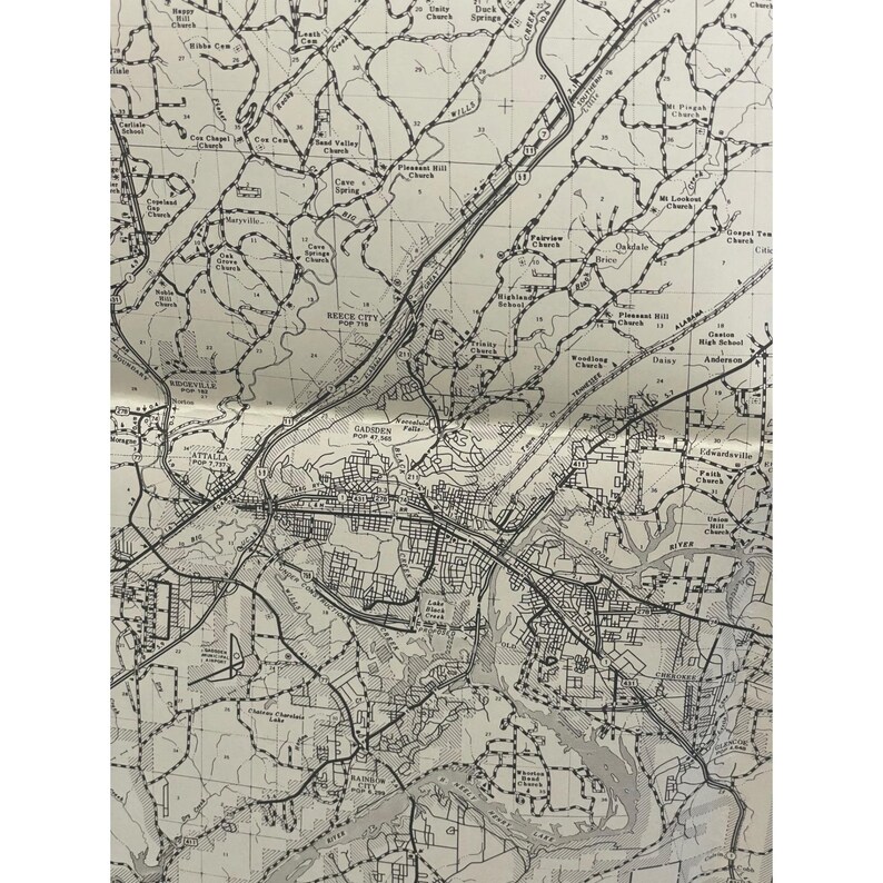 VTG 1982 Etowah County Alabama Highway Map 22" x 18" Gadsden Southside Attalla image 4