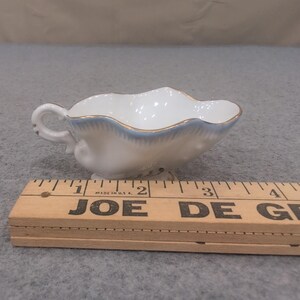 VA Portugal Miniature Porcelain Gravy Boat White Blue Gold Gilt Trim VG+ image 4