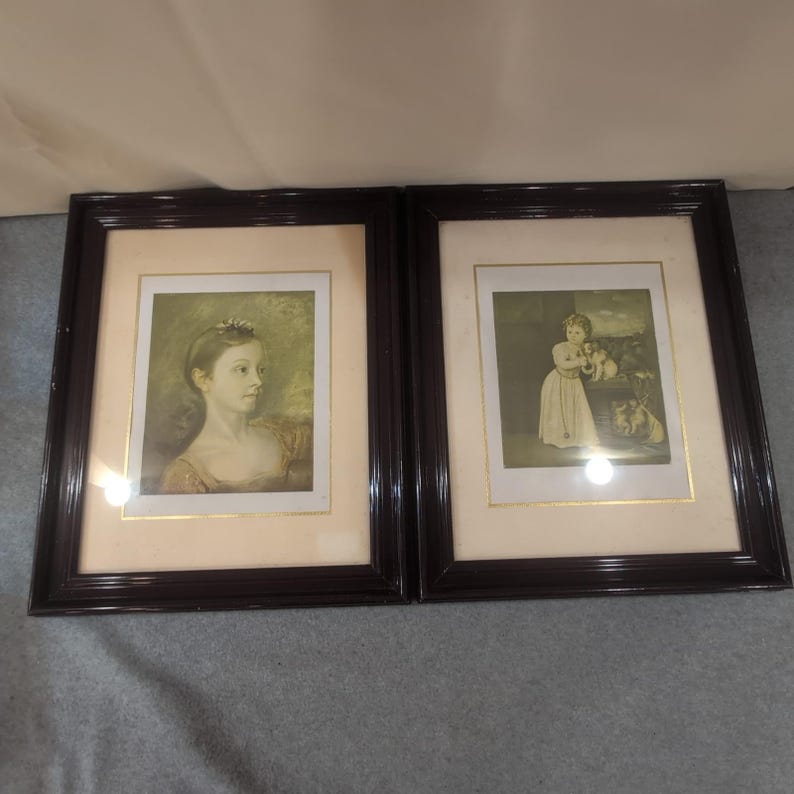 Vintage Framed Art Prints Set of 2 Thomas Gainsborough & Titian Strozzi Child image 1