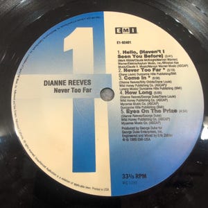 Dianne Reeves Never Too Far Vinyl LP 1989 EMI-USA E1-92401 Jazz R&B George Duke image 6