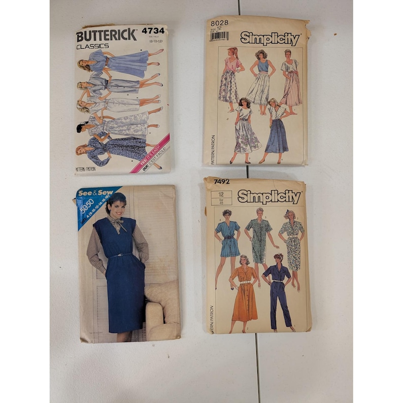 Patrones de costura vintage de la década de 1980 para mujer, talla 12, lote de 4 Butterick Simplicity Retro imagen 1