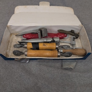 Vintage Screen Repair Tool Lot Spline Rollers Wood Handles and Case 8pc Set