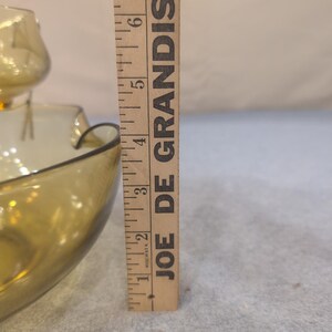 Vintage MCM Smoked Olive Green Glass Ruffled Chip and Dip Set with Metal Bracket image 5