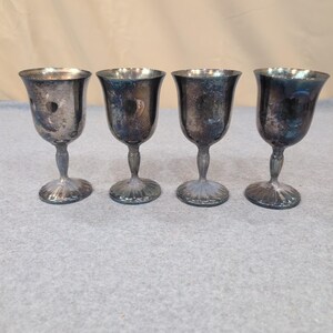 International Silver Co Silverplate Wine Goblets Set of 4 Fluted Base Patina image 1