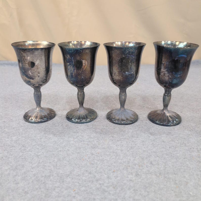 International Silver Co Silverplate Wine Goblets Set of 4 Fluted Base Patina image 1