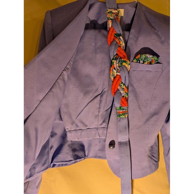 Lucia Purple Blazer Jacket Set Size 8 10 Braided Belt Floral Accent USA image 4