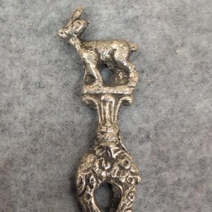 Vintage Figural Deer Souvenir Spoon Bell Shaped Bowl Ornate Silver Tone Metal image 1