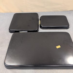 Vintage Japanese Style Black Lacquer Nesting Serving Trays Purple Iris Set of 3 image 8