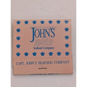 Boîte d'allumettes vintage Capt. John's Seafood Company, Virginia Beach, collection image 1