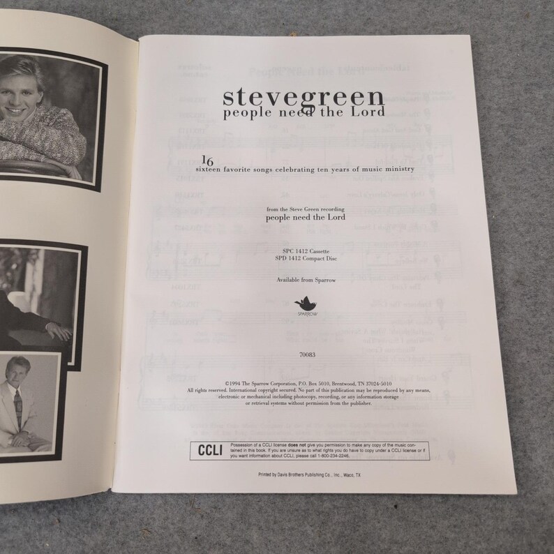 Steve Green People Need the Lord Sheet Music Songbook Keyboard Medium Voice 7008 image 2