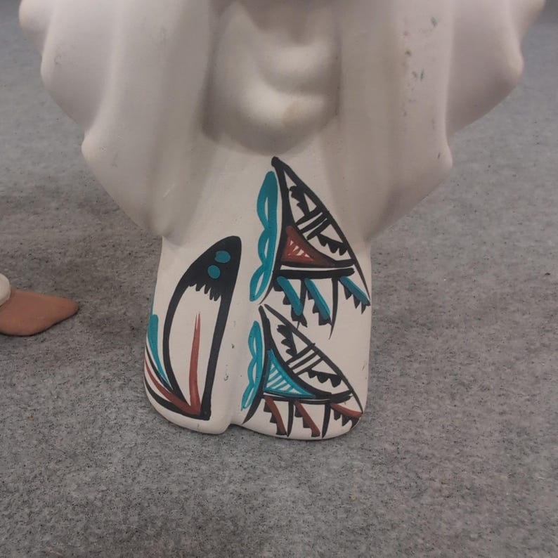 Southwestern Hand Painted Clay Angel Figurines Set of 2 Navajo Signed image 5