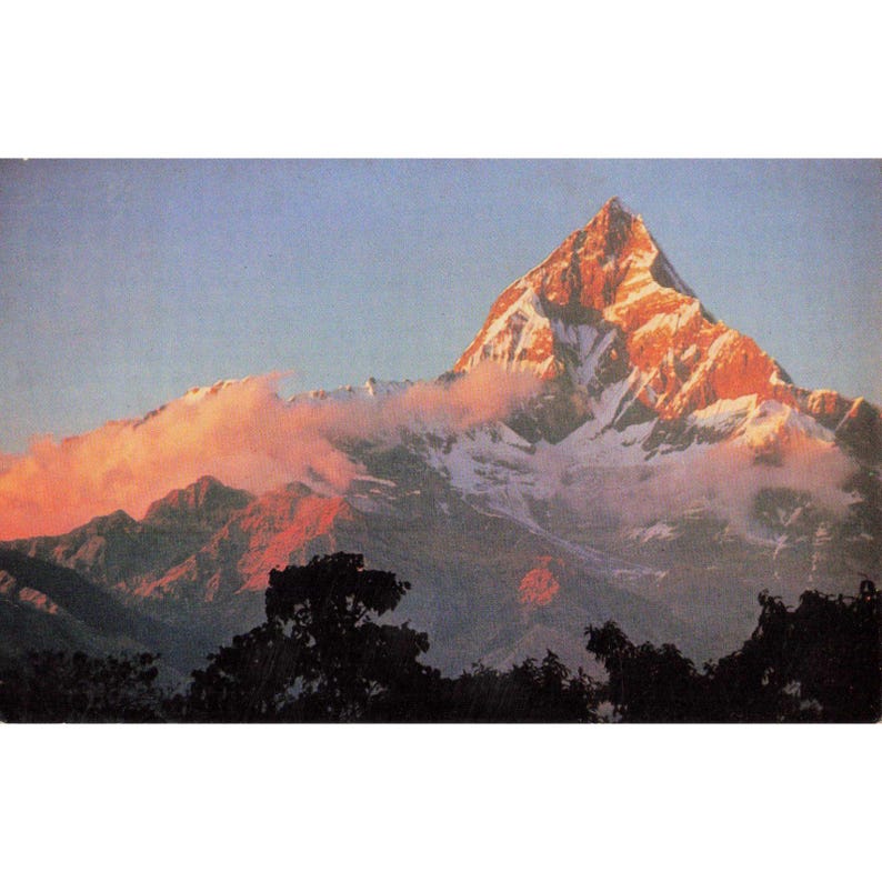 Vtg 1970 Machhapuchhare Peak Nepal Postkarte Pokhara Fish Tail Mountain Sunset Bild 1
