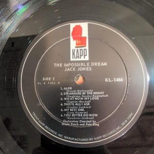 Jack Jones The Impossible Dream Vinyl LP Mono Kapp Records KL-1486 1966 image 6