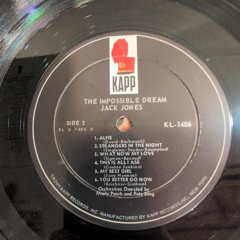 Jack Jones The Impossible Dream Vinyl LP Mono Kapp Records KL-1486 1966 image 6