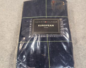 Tommy Hilfiger Grand Cay European Sham Navy Blue Lime Green Windowpane NOS