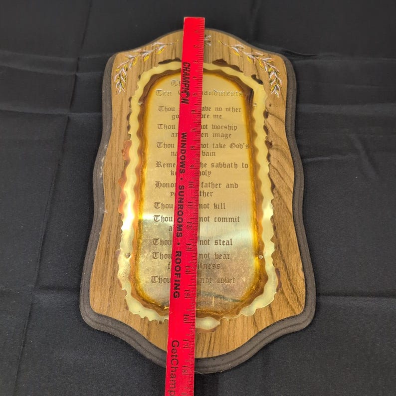 Vintage Ten Commandments Wood Metal Wall Plaque Religious Christian Home Decor image 4