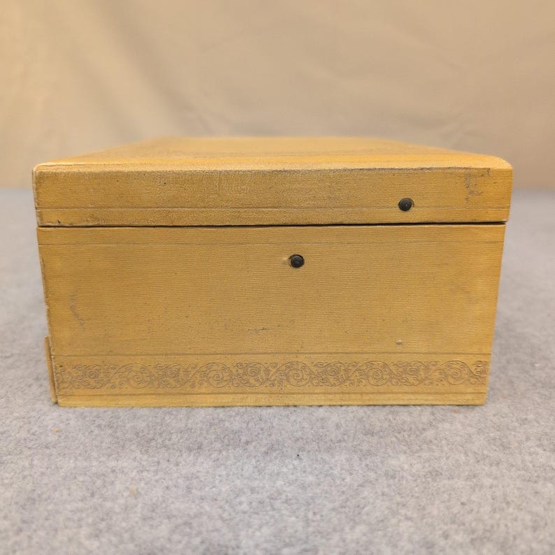 Vintage Tan Kunstleder Schmuck Box Teal Samt Futter Multi Tier Schublade Riegel Bild 8