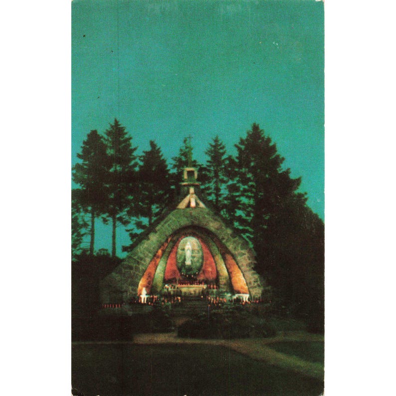 Vintage Grotto at Night Franciscan Monastery Kennebunkport Maine Postcard 1975 image 1