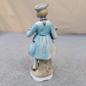 Vintage Hand Painted Porcelain Colonial Man Figurine with Flower Basket Blue image 2