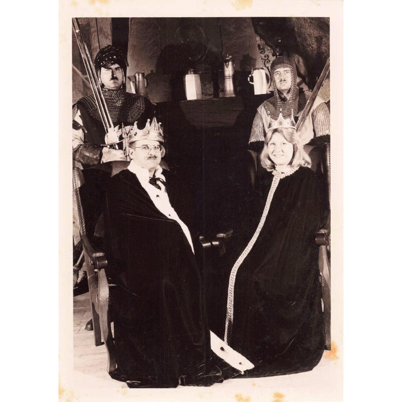 Vintage 1970s-80s Medieval Costume Portrait B&W Photo King Queen Guards VG- image 1