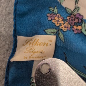 Vintage Silken by Berkshire Scarf Floral Print Blue Purple Orange Women's image 2