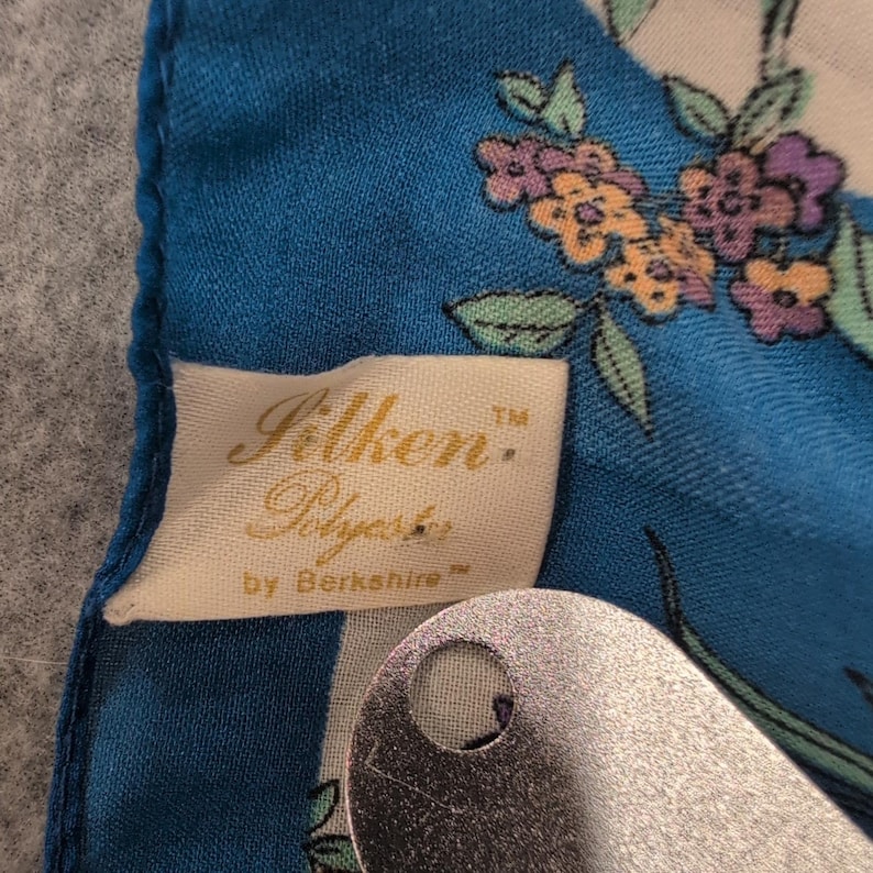 Vintage Silken by Berkshire Scarf Floral Print Blue Purple Orange Women's image 2
