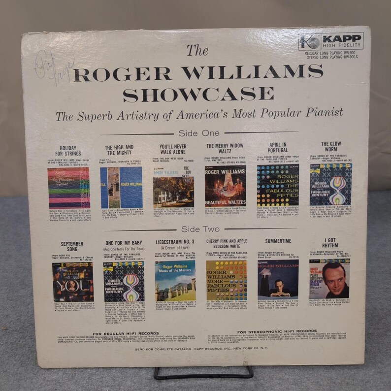 Roger Williams Showcase Vinyl LP Record Kapp KW-900 High Fidelity Piano Solo image 2