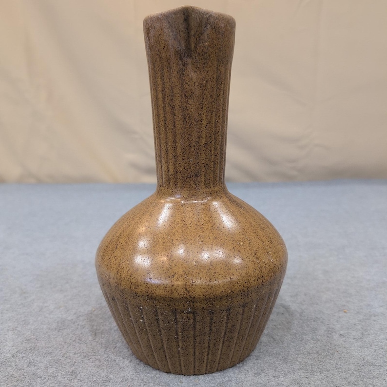 Vintage Monmouth Pottery Brown Speckled Stoneware Pitcher Maple Leaf USA image 5
