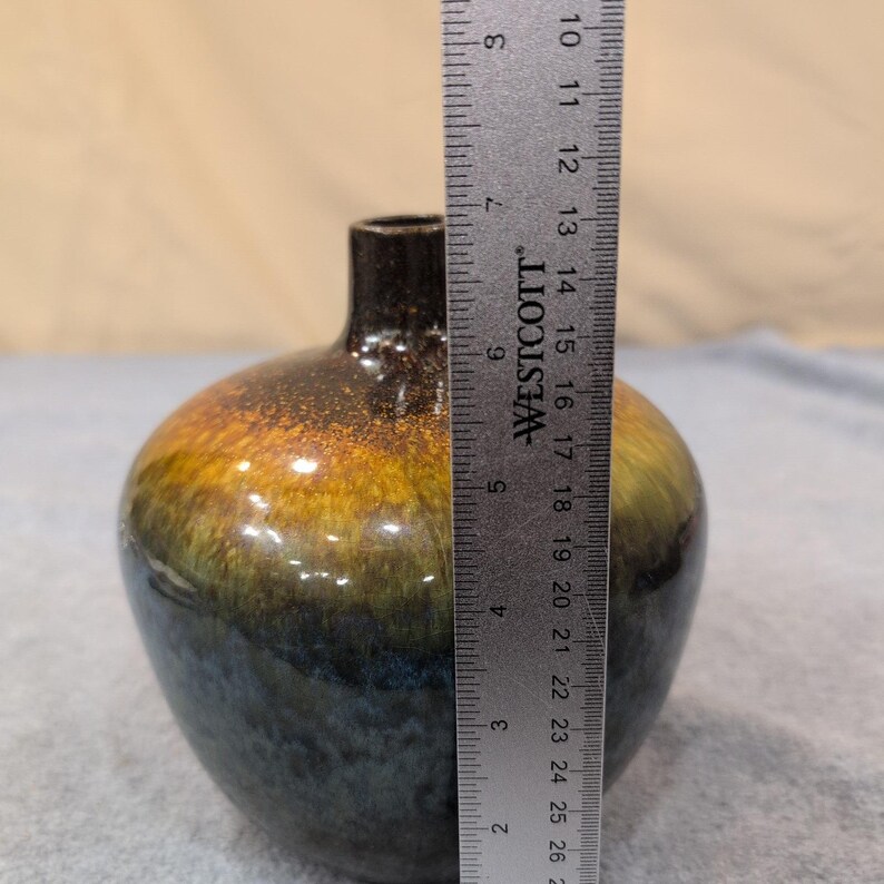 Unattributed Studio Pottery Vase Hand Thrown Stoneware Brown Blue Drip Glaze image 7