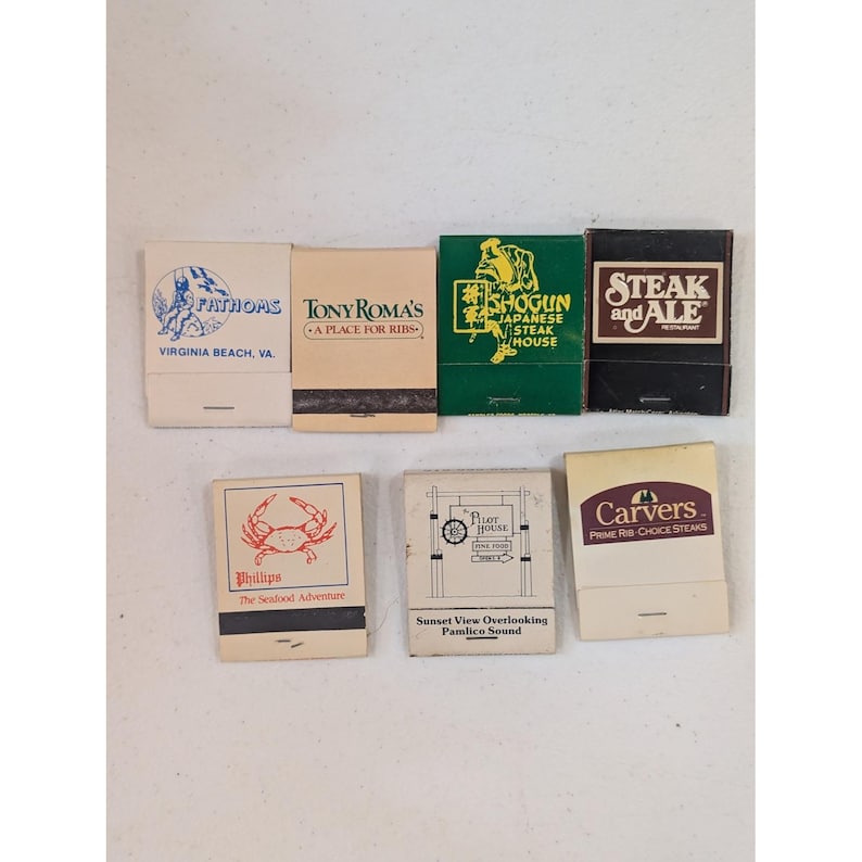 Vintage Restaurant Matchbooks Lot of 7 Fathoms Tonys Roma Shogun Steak Phillips image 1