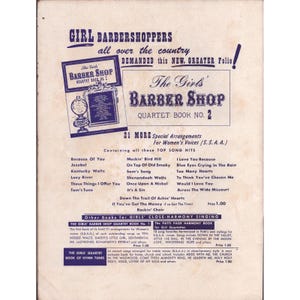 Vintage The Girls Barber Shop Quartet Book No 4 SSAA Sheet Music Chas H Hansen image 2