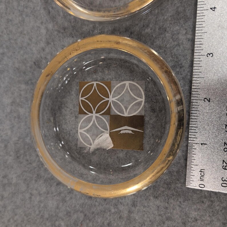 Set Of 2 Vintage MCM ashtrays Gold Rimmed Geometric Mountain Design image 4