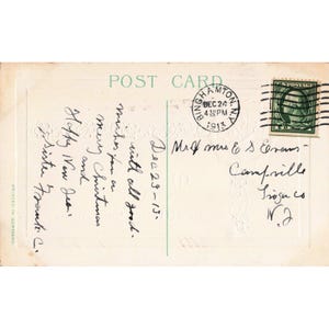 Antique 1913 Christmas Postcard Embossed Clover Basket Campville NY Postmark image 2