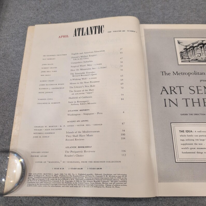 The Atlantic Monthly April 1960 Bernard Berenson Robert Frost Vintage Magazine image 2