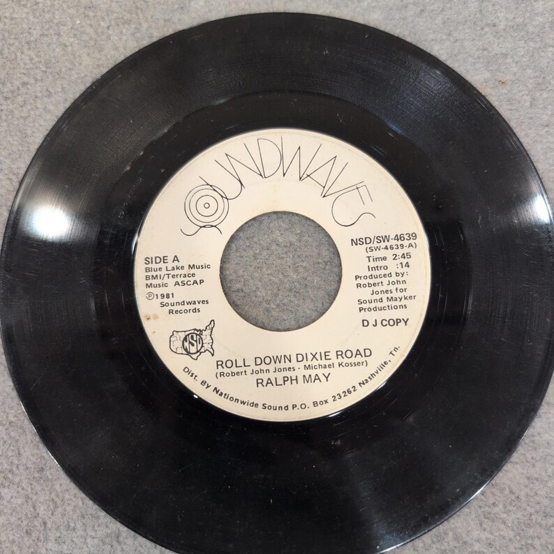 Ralph May Roll Down Dixie Road Soundwaves 45 RPM DJ Copy 7 pulgadas 1981 imagen 1