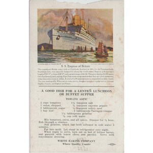 Vintage Whites Wochenbulletin Biskuitrolle SS Kaiserin von Großbritannien Tomatenaspik Bild 2