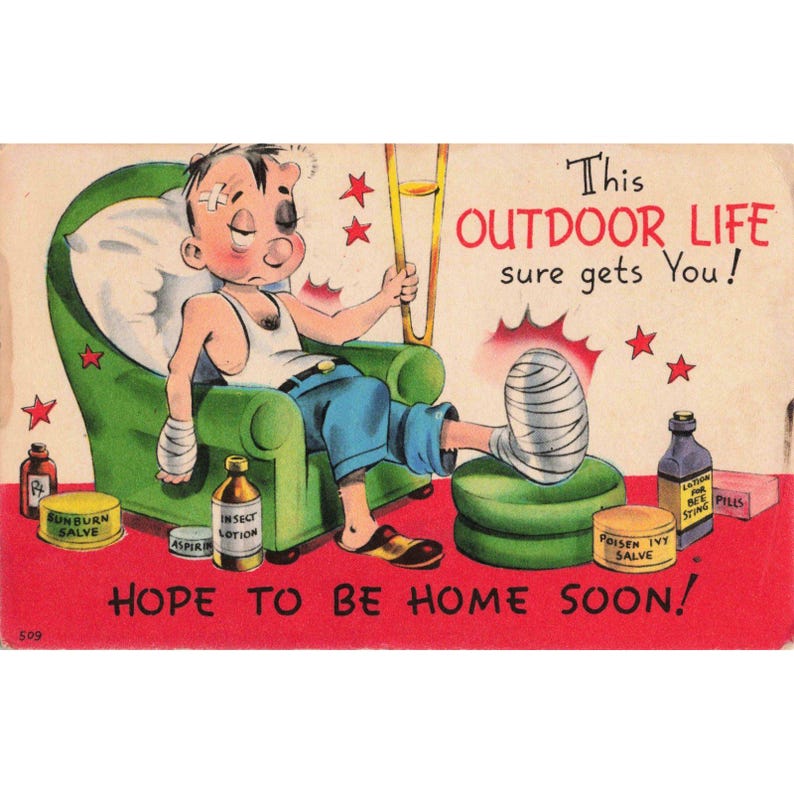Vintage Metrocraft Linen Comic Postcard Outdoor Life Sure Gets You VG image 1