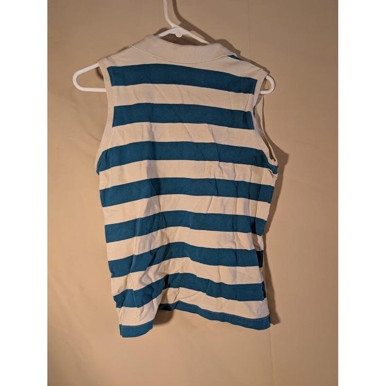 Duck Head Sleeveless Polo Shirt Blue White Striped Women's Large image 2