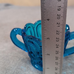 Vintage Blue Glassware Set Moon and Star Sugar Bowl & Scalloped Swirl Bowl Aqua image 8