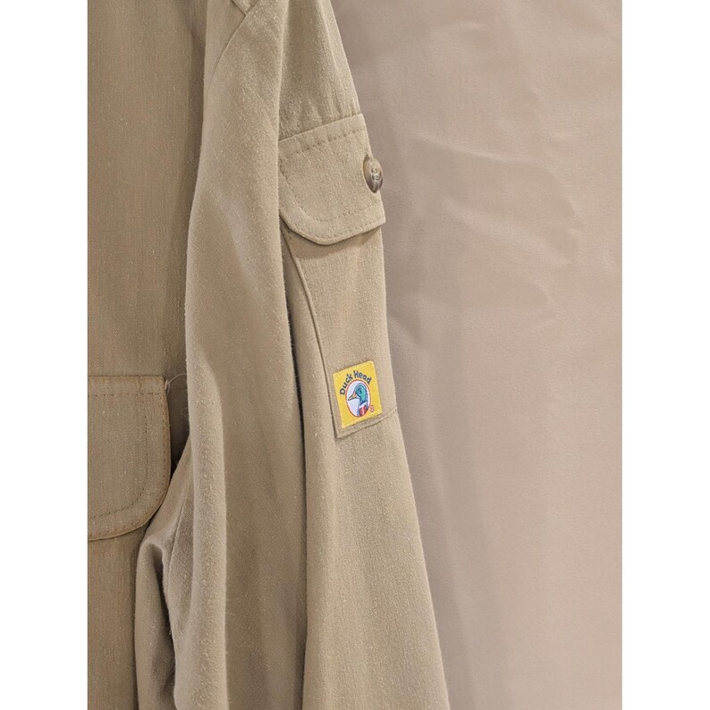 VTG Duck Head Mens Button Down Long Sleeve Shirt Olive Green Military Style image 3