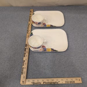 Vintage Aurillia Hand Painted Floral Ceramic Snack Set Cup and Tray 4pc VG image 3