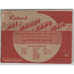 Vintage Rubank All Melody Band Folio Bb Clarinet Henry W Davis Music Book image 1