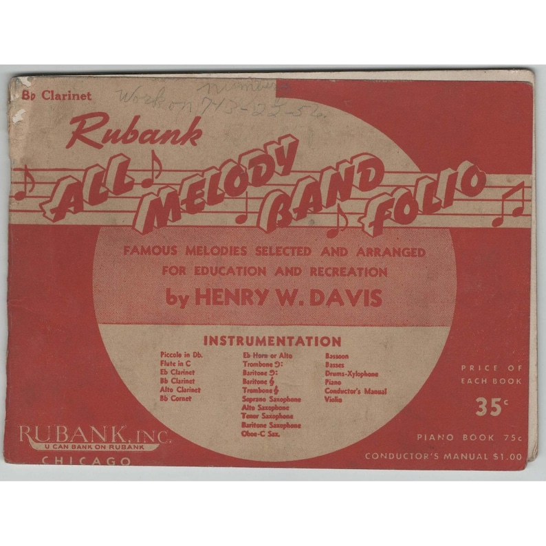 Vintage Rubank All Melody Band Folio Bb Clarinet Henry W Davis Music Book image 1