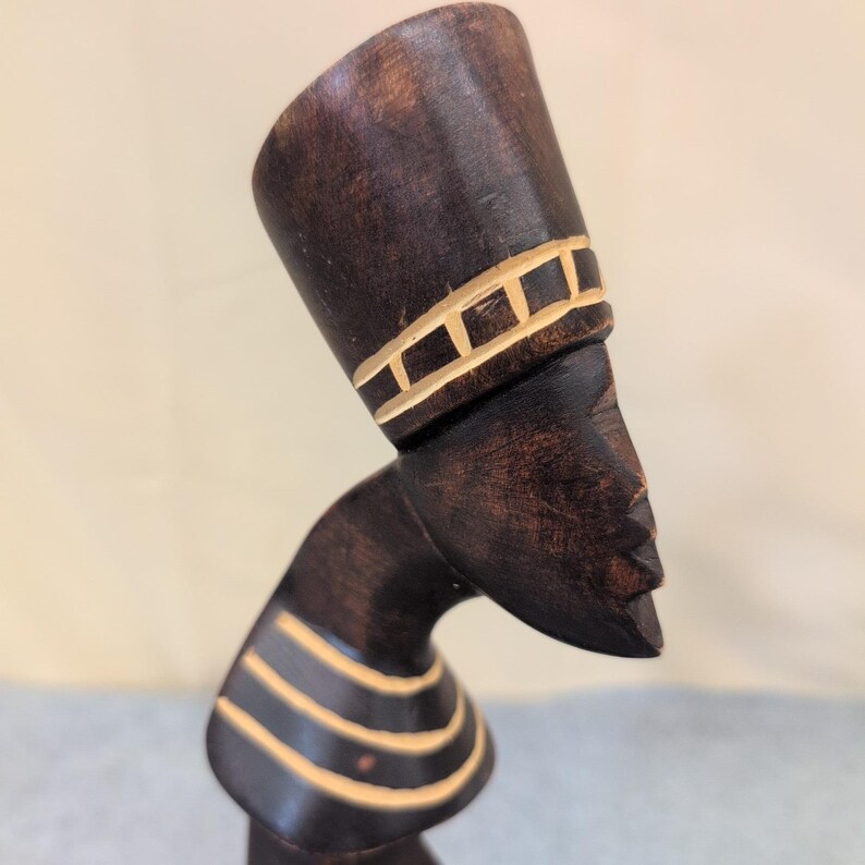Vintage Hand Carved African Wooden Bust Sculpture Stylized Woman Folk Art image 6