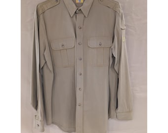 Camisa de manga larga con botones y diseño de cabeza de pato para hombre, estilo militar, color verde oliva, VTG