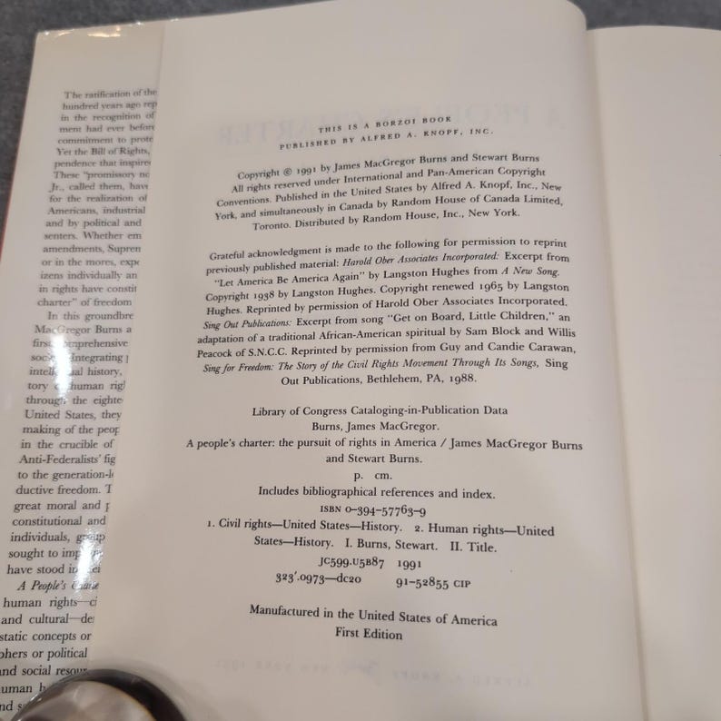 A Peoples Charter The Pursuit of Rights in America James MacGregor Burns 1st Ed image 3