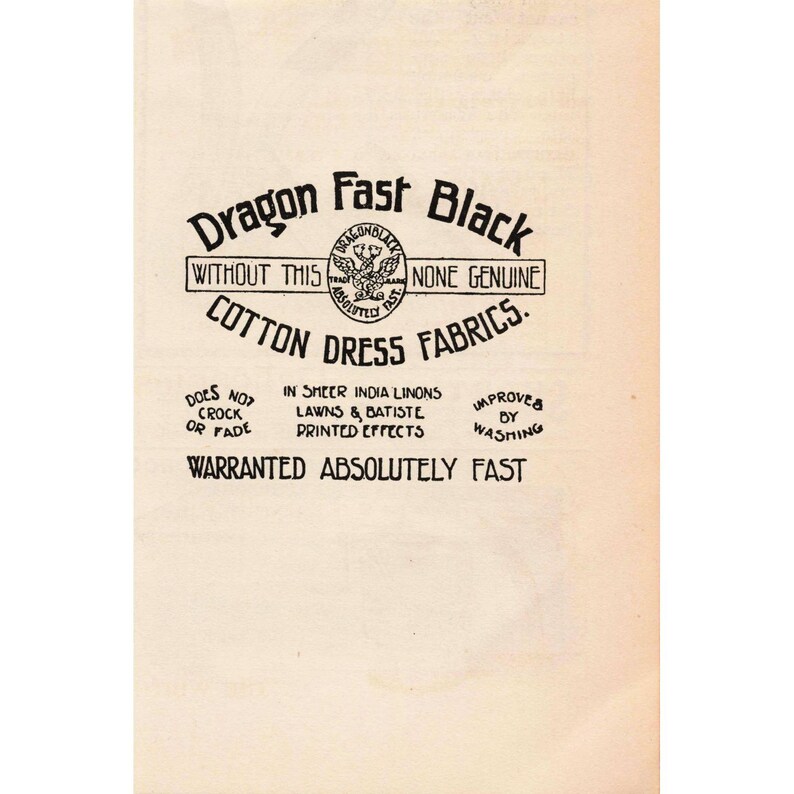 1892 Dragon Fast Black Cotton Dress Fabrics Print Advertisement image 1