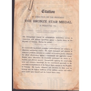 1969 Bronze Star Medal Citation Captain David R. Coffin US Army Vietnam War image 1