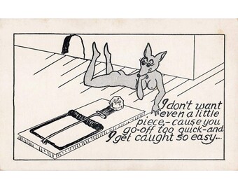 Vintage Adult Risque Comic Postcard Mouse Trap Anthropomorphic Humor VG