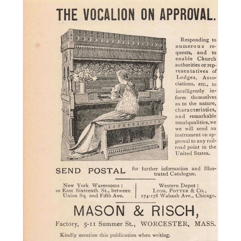 Mason & Risch Vocalion On Approval Antique Music Instrument Advertising Print Ad image 1